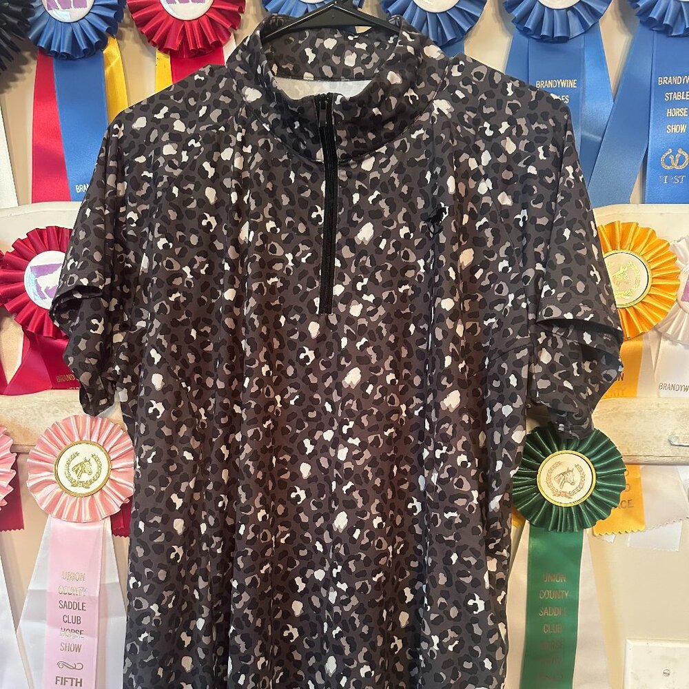 SmartPak Piper Qtr Zip Short Sleeve Equestrian Sun Shirt Black Leopard XXL